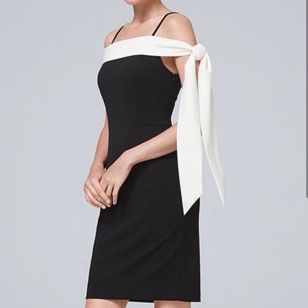 WHBM black and white over the shoulder tie dress